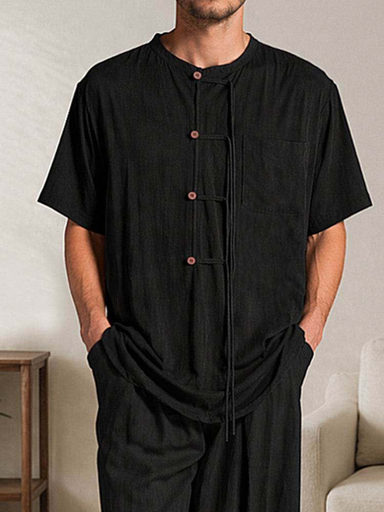 Premium Soft Washed Cotton Shirt Pants Set - Black