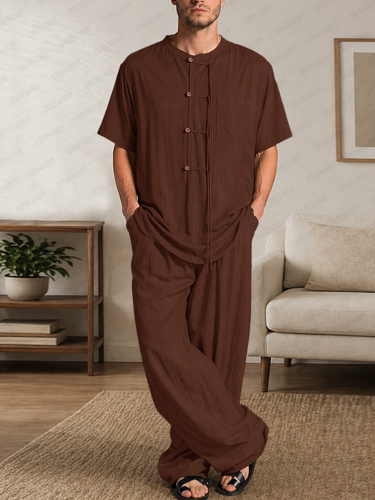 Premium Soft Washed Cotton Shirt Pants Set - Brown