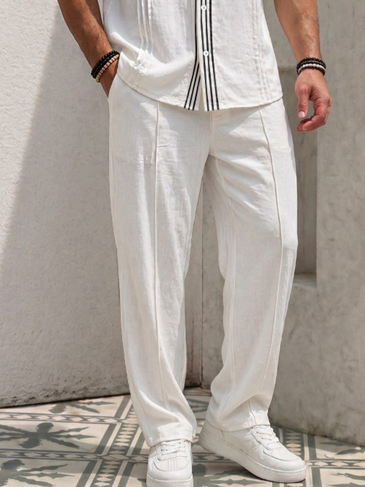 Summer Vacation Stripe Trim Matching Set - White