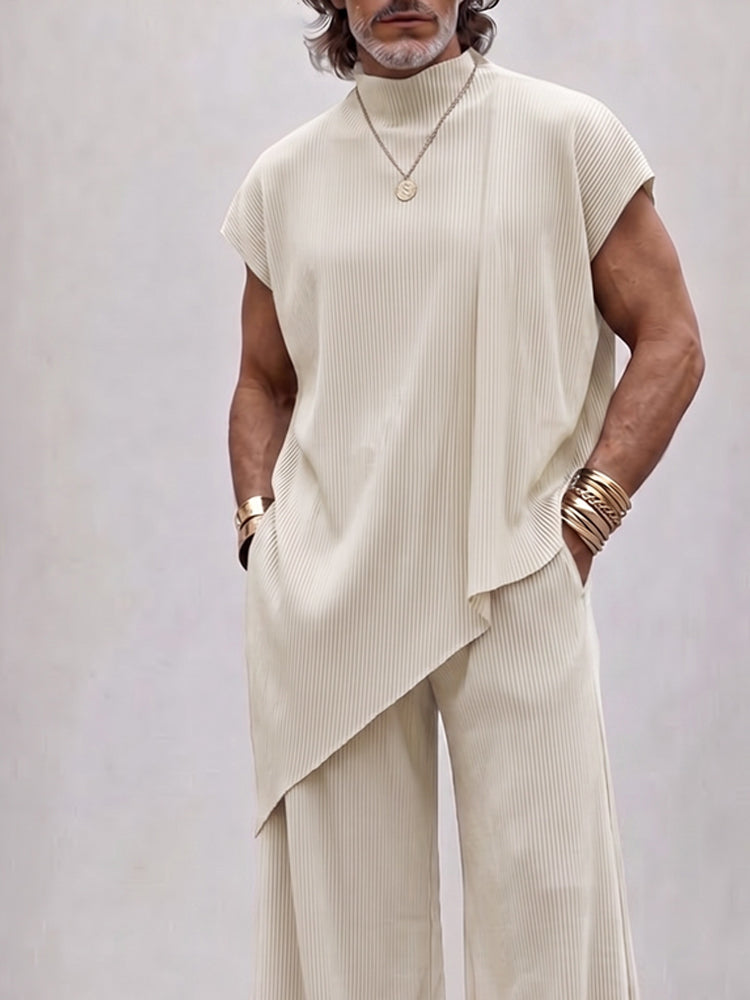 Minimalism Pit Stripe Sleeveless Matching Set - Apricot