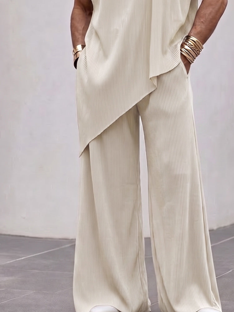 Minimalism Pit Stripe Sleeveless Matching Set - Apricot
