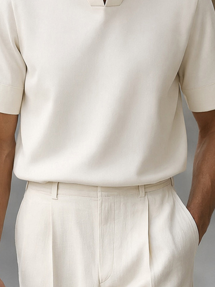 Urban Minimalist Stand Collar Short Sleeve Top - White