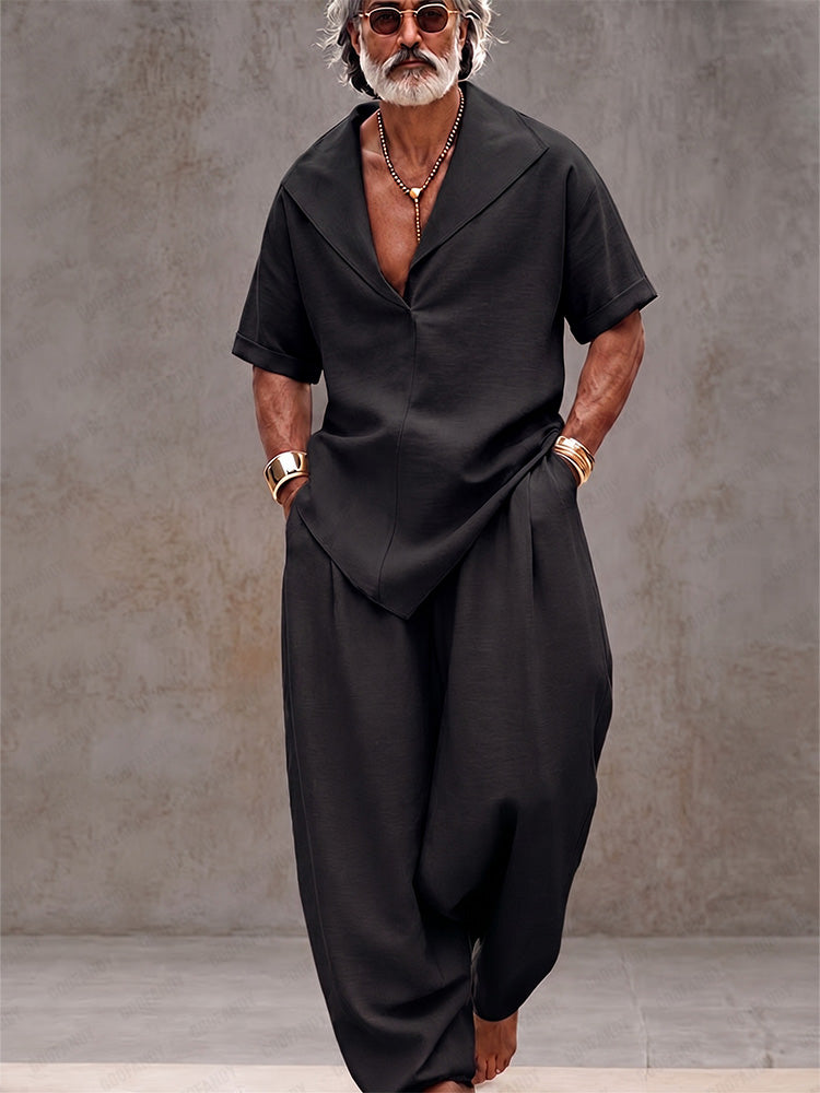 Casual Minimalist Loose Fit Matching Set - Black