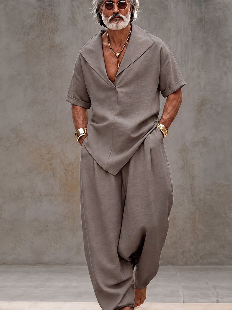 Casual Minimalist Loose Fit Matching Set - Taupe