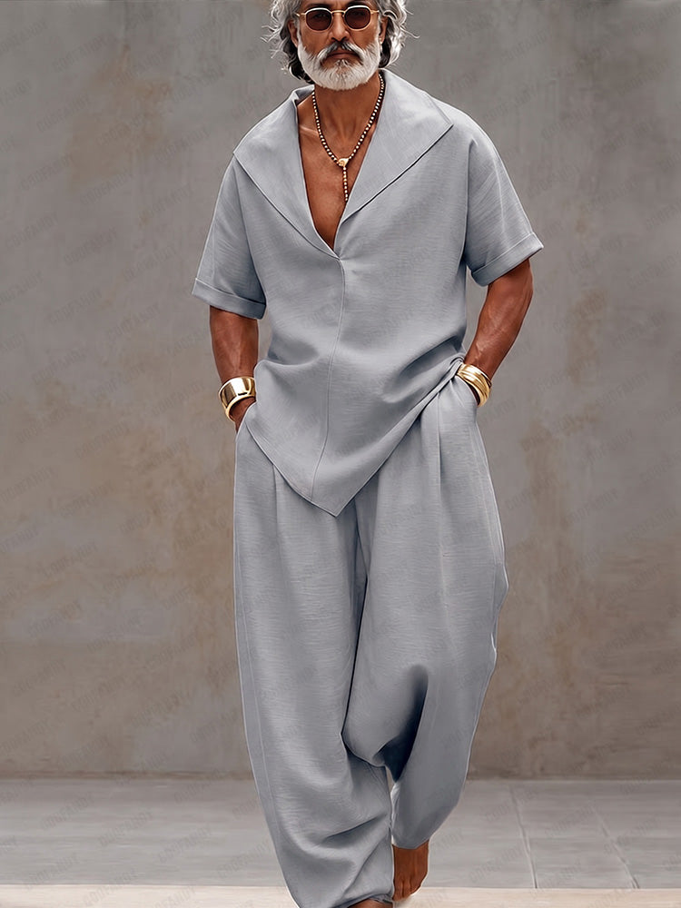 Casual Minimalist Loose Fit Matching Set - Clear Blue