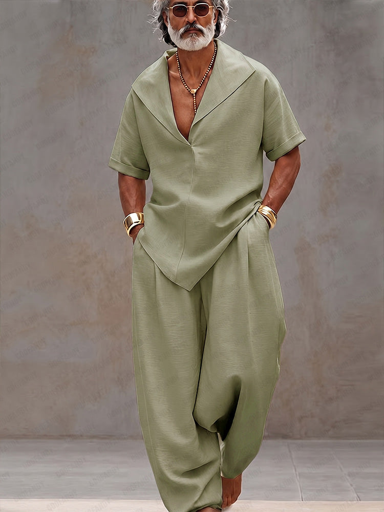 Casual Minimalist Loose Fit Matching Set - Sage Green