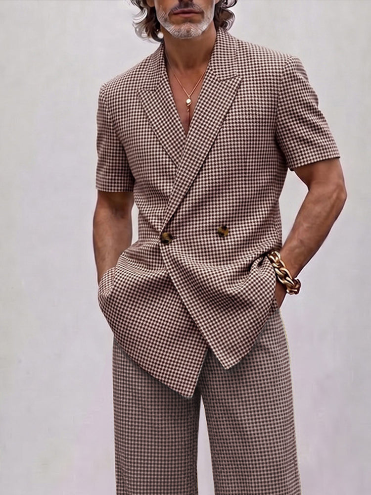 Vintage Smart Casual Plaid Matching Set - Brown