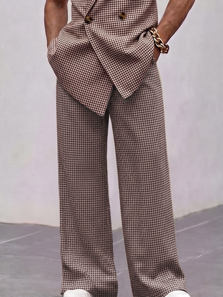 Vintage Smart Casual Plaid Matching Set - Brown