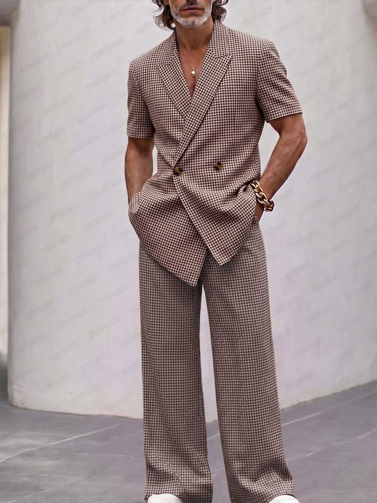 Vintage Smart Casual Plaid Matching Set - Brown