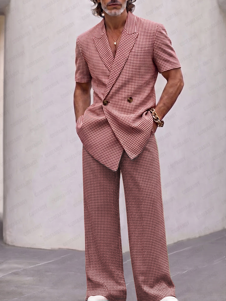 Vintage Smart Casual Plaid Matching Set - Red