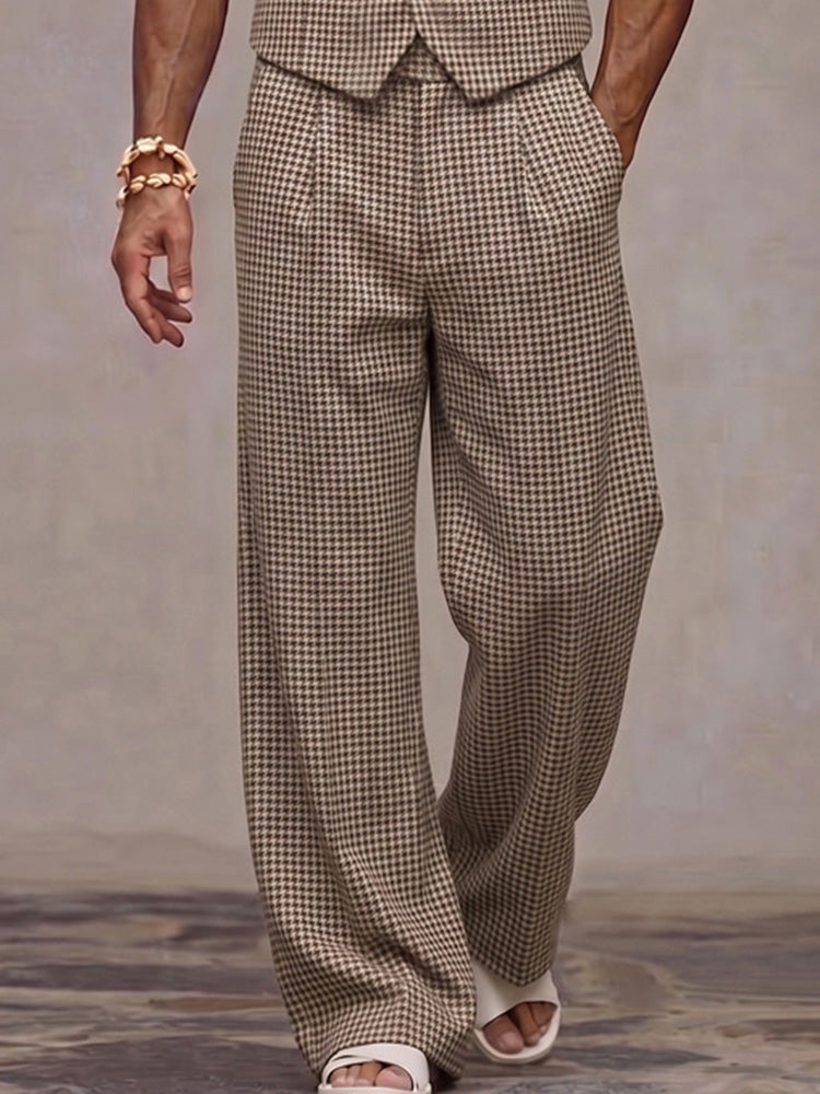 Modern Plaid Suit Vest and Pants Set - Khaki