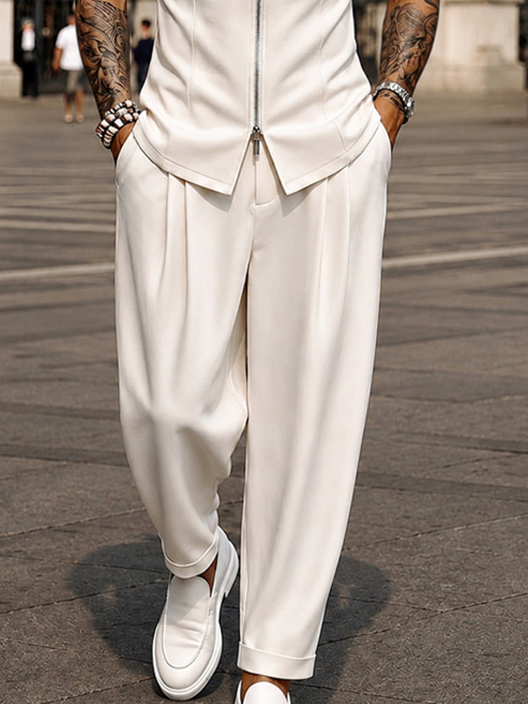 Modern Minimalist Short Sleeve Shirt Pants Set - White