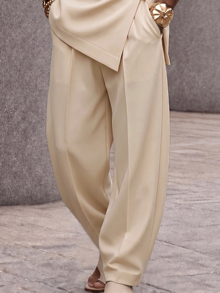 Refined Button Design Sleeveless Top and Pants Set - Apricot