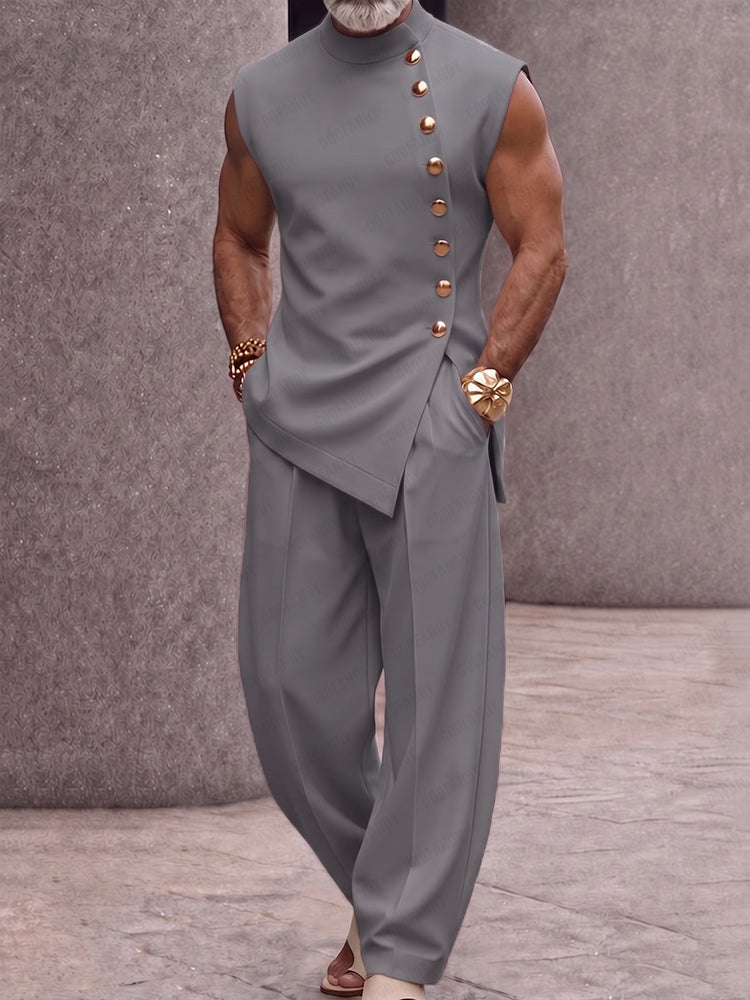 Modern Tailoring Refined Button Design Matching Set - Gray-Sleeveless