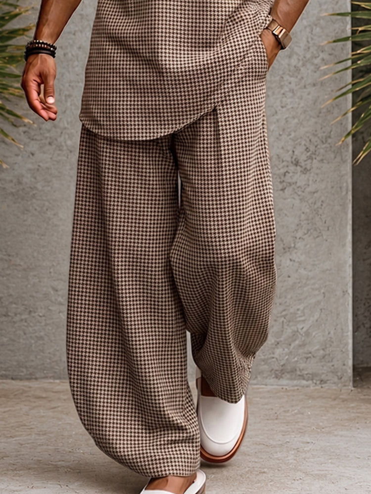 Classic Relaxed Fit Plaid Print Matching Set - Brown