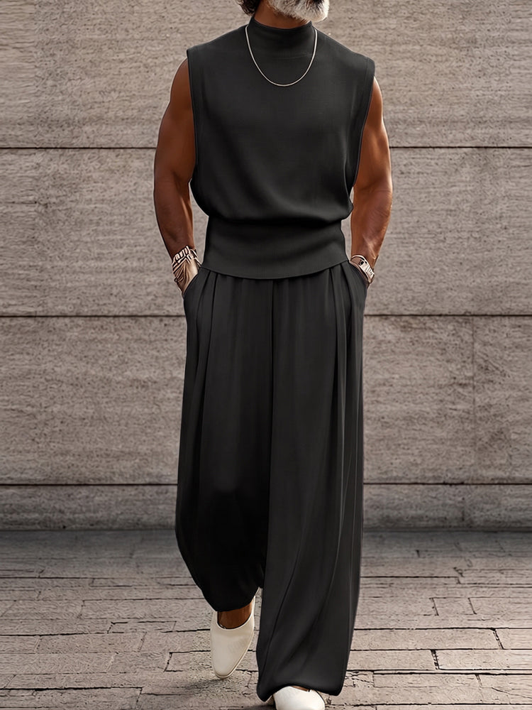 Minimalism Urban Casual Sleeveless Matching Sets - Black