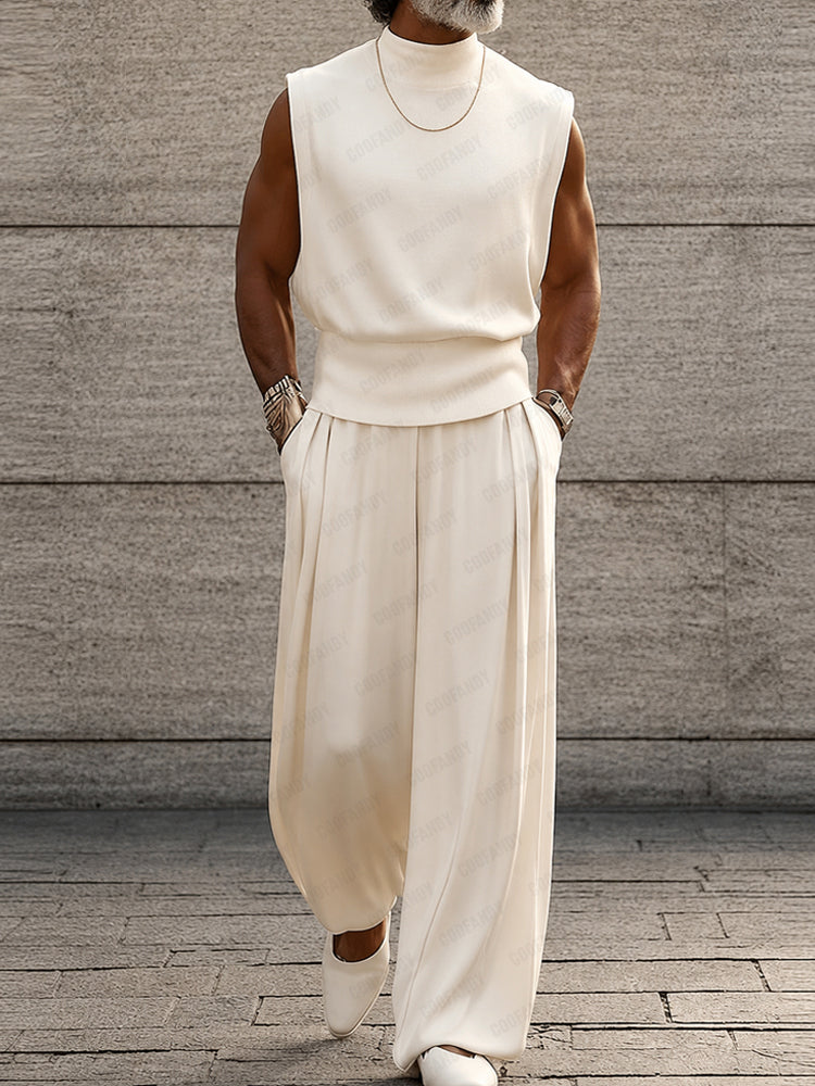 Minimalism Urban Casual Sleeveless Matching Sets - White