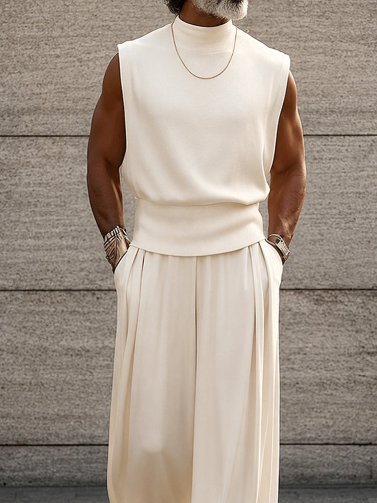 Minimalism Urban Casual Sleeveless Matching Sets - White