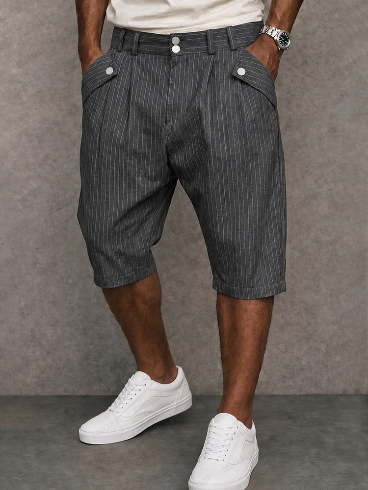 Smart Casual Summer Pinstripe Shorts - Dark Gray