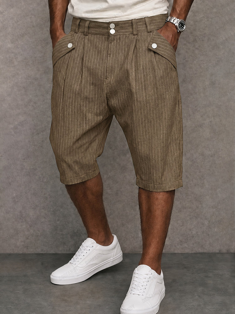 Smart Casual Summer Pinstripe Shorts - Khaki