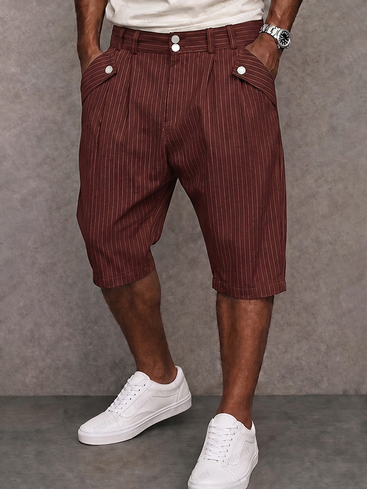 Smart Casual Summer Pinstripe Shorts - Wine Red