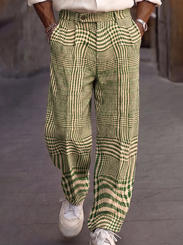 Smart Casual Plaid Pattern Suit Pants - Green
