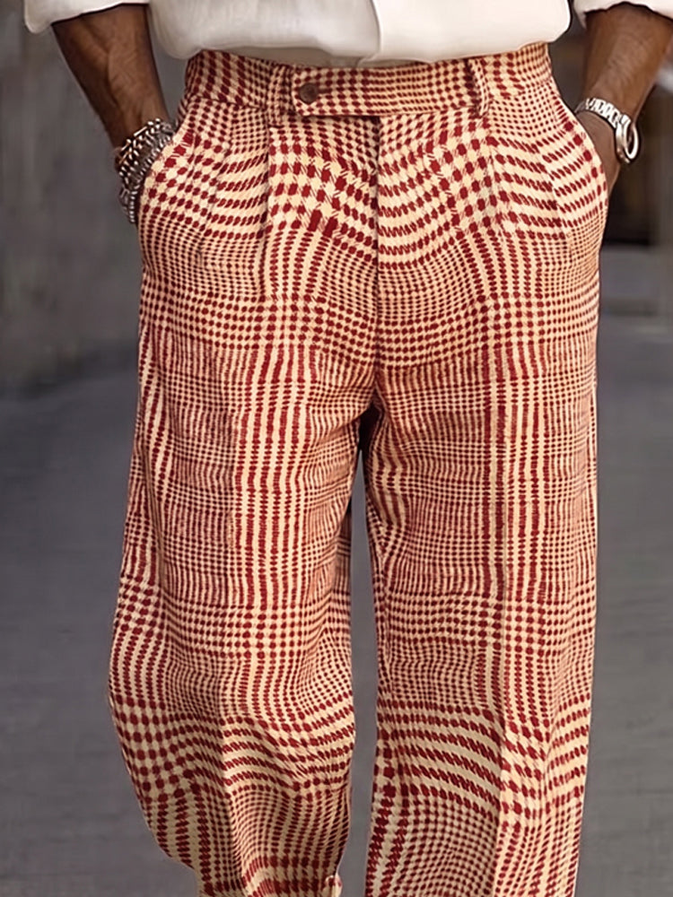 Smart Casual Plaid Pattern Suit Pants - Red