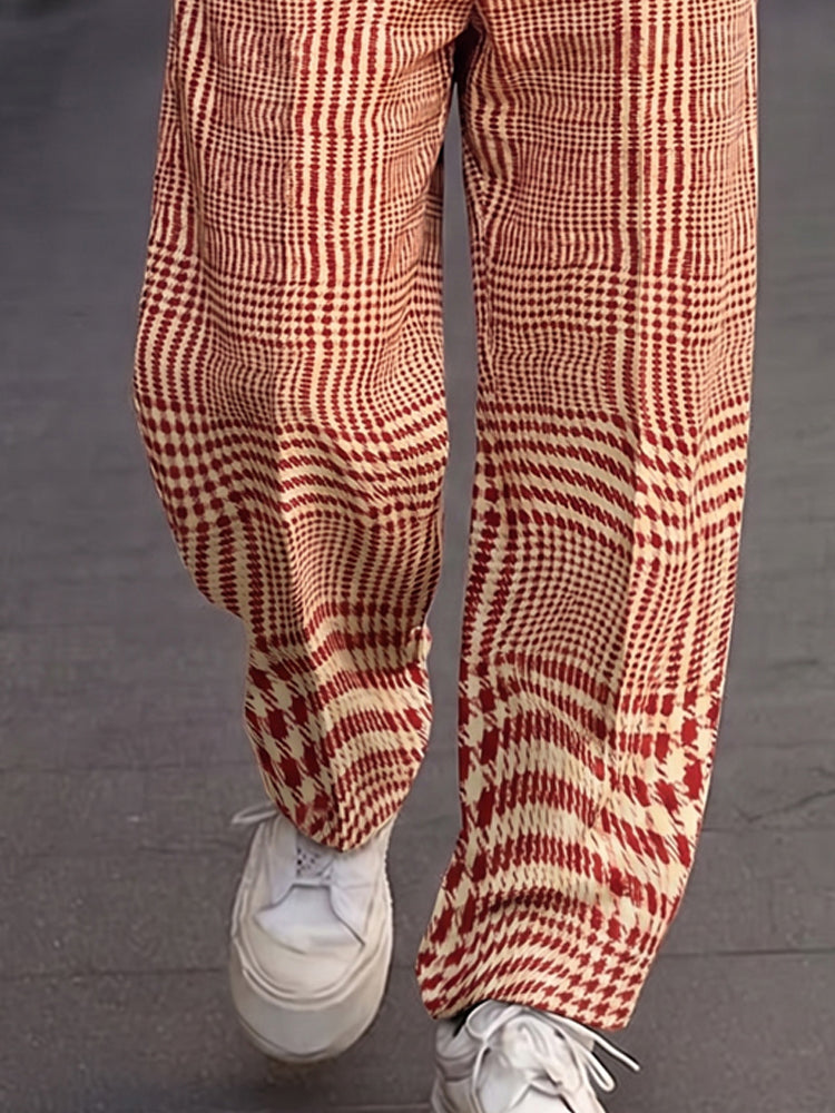 Smart Casual Plaid Pattern Suit Pants - Red