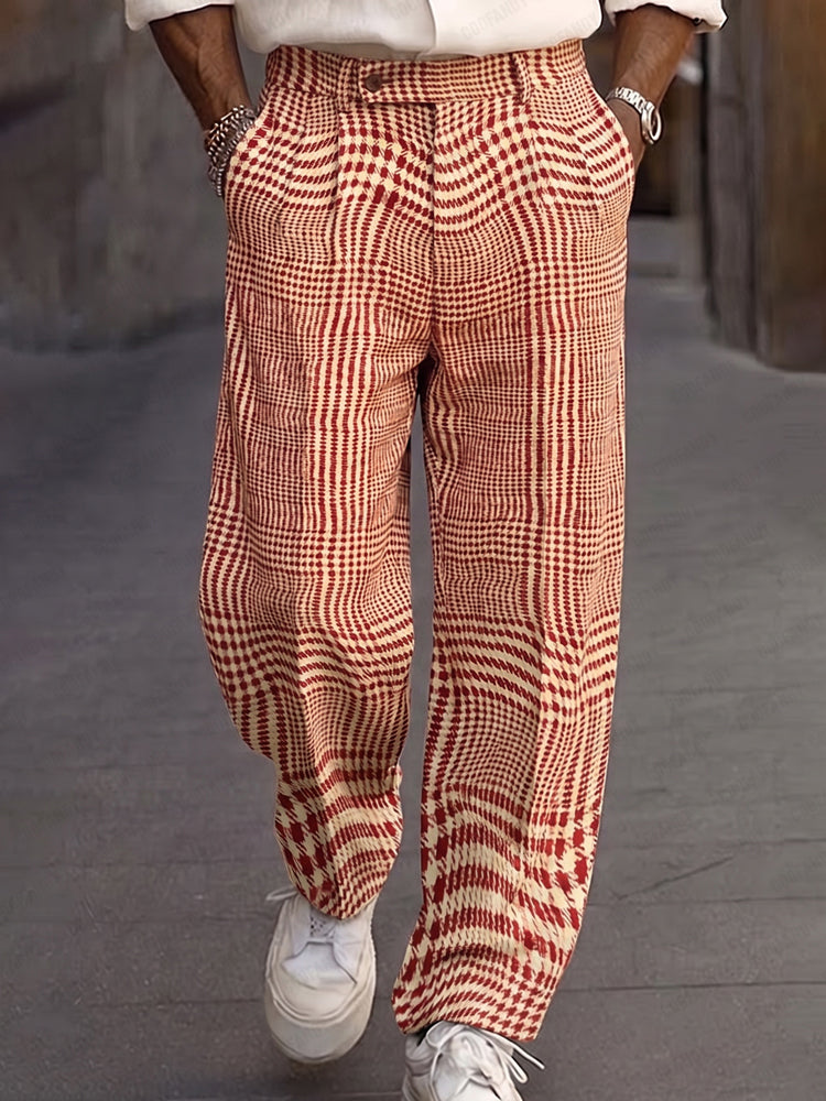 Smart Casual Plaid Pattern Suit Pants - Red