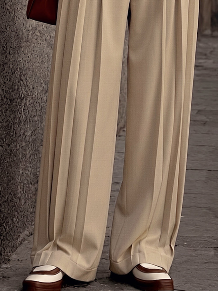 Smart Casual Multi-Pleated Suit Pants - Khaki