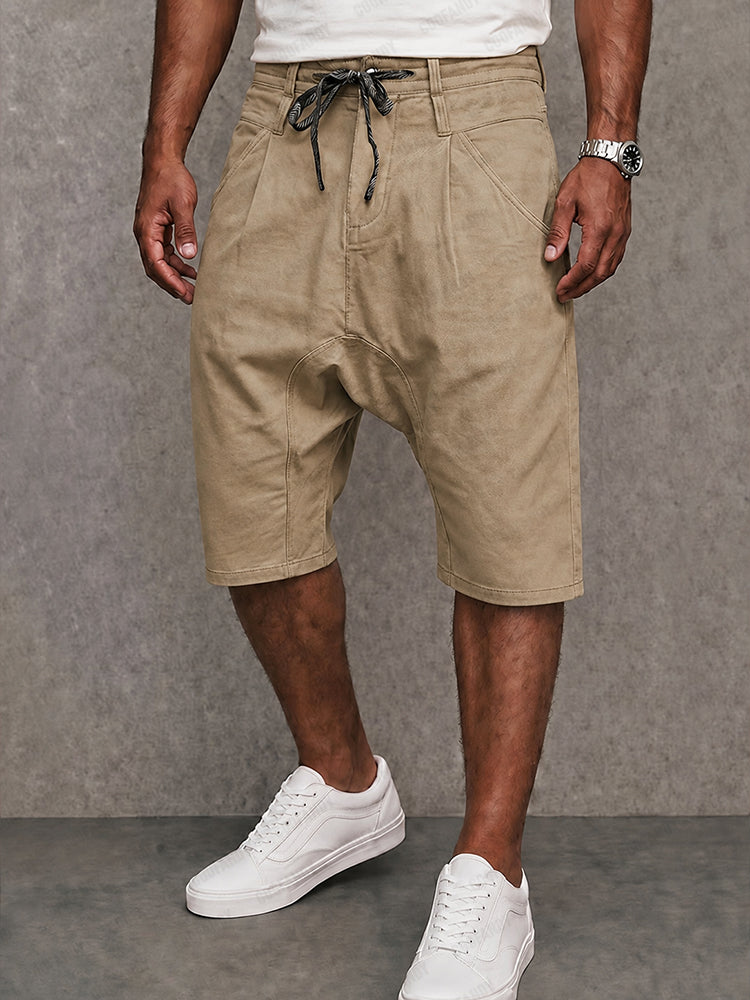Casual 100% Cotton Drop Crotch Shorts - Khaki