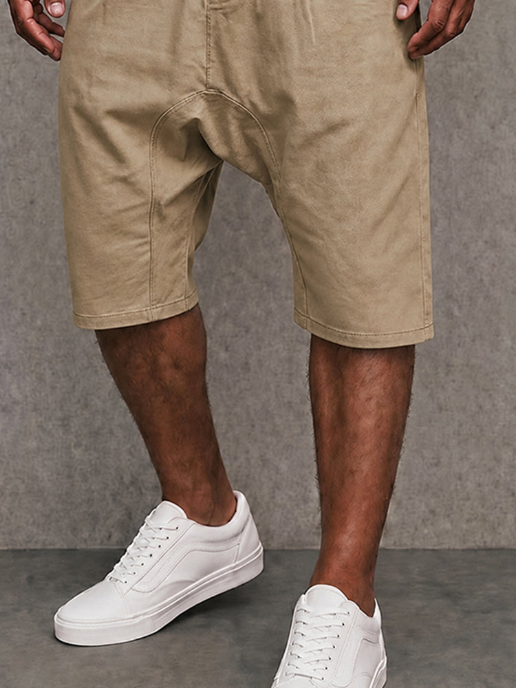 Casual 100% Cotton Drop Crotch Shorts - Khaki