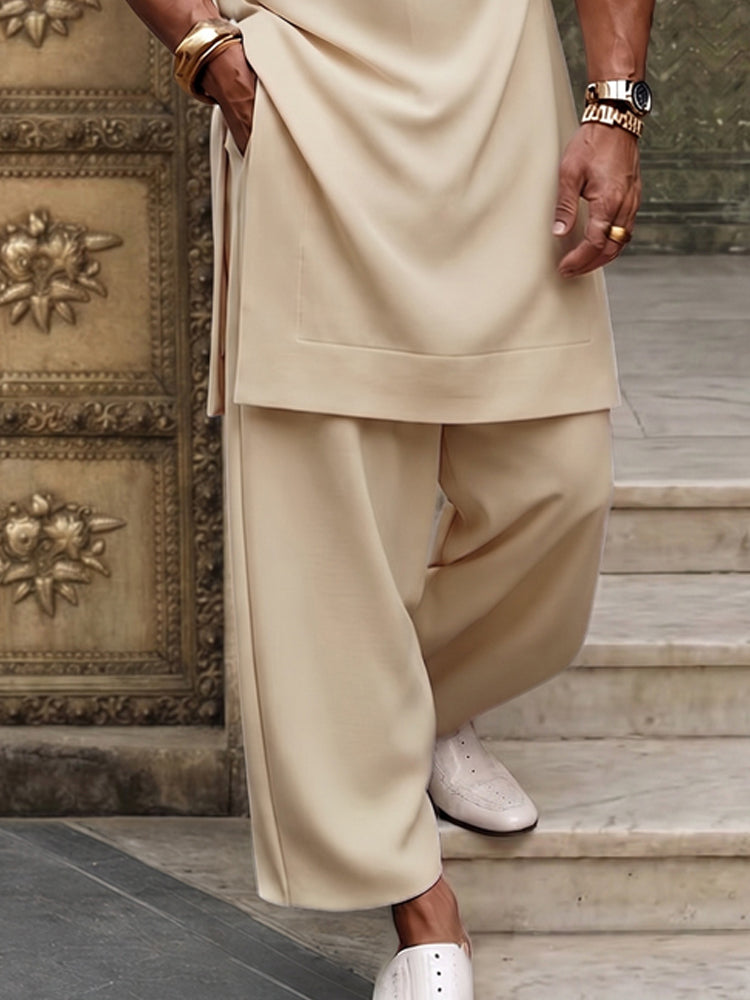 Modern Minimalist Longline Top Pants Sets - Apricot