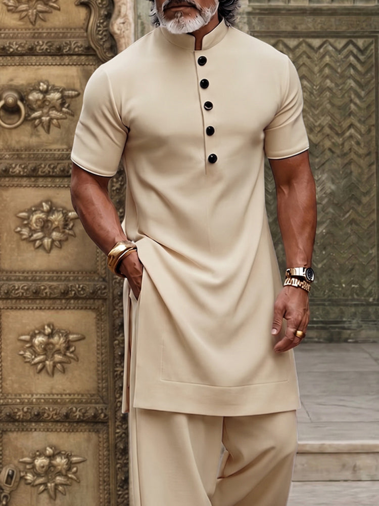 Modern Minimalist Longline Top Pants Sets - Apricot
