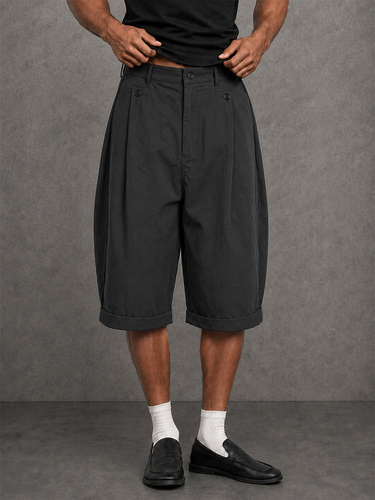 Summer Relaxed Fit 100% Cotton Knee Length Shorts - Black