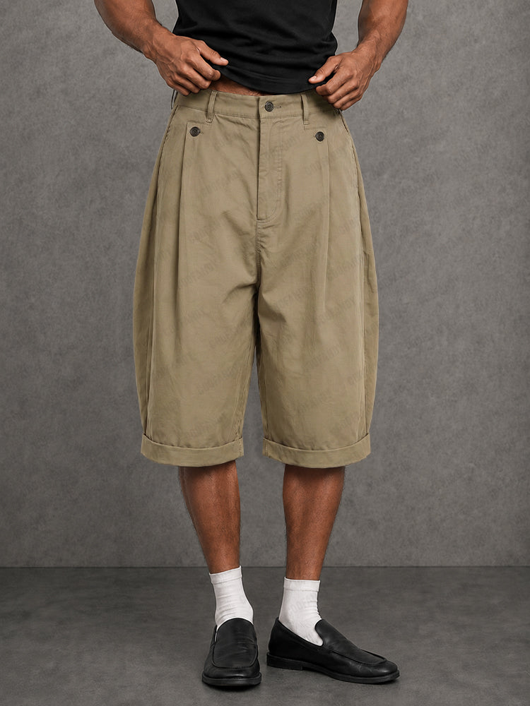 Summer Relaxed Fit 100% Cotton Knee Length Shorts - Khaki
