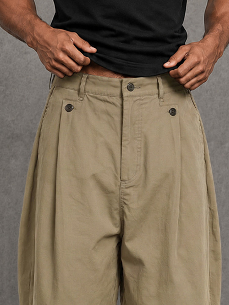 Summer Relaxed Fit 100% Cotton Knee Length Shorts - Khaki