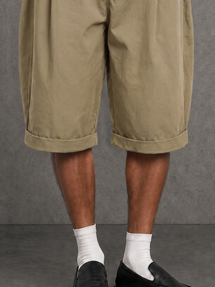 Summer Relaxed Fit 100% Cotton Knee Length Shorts - Khaki