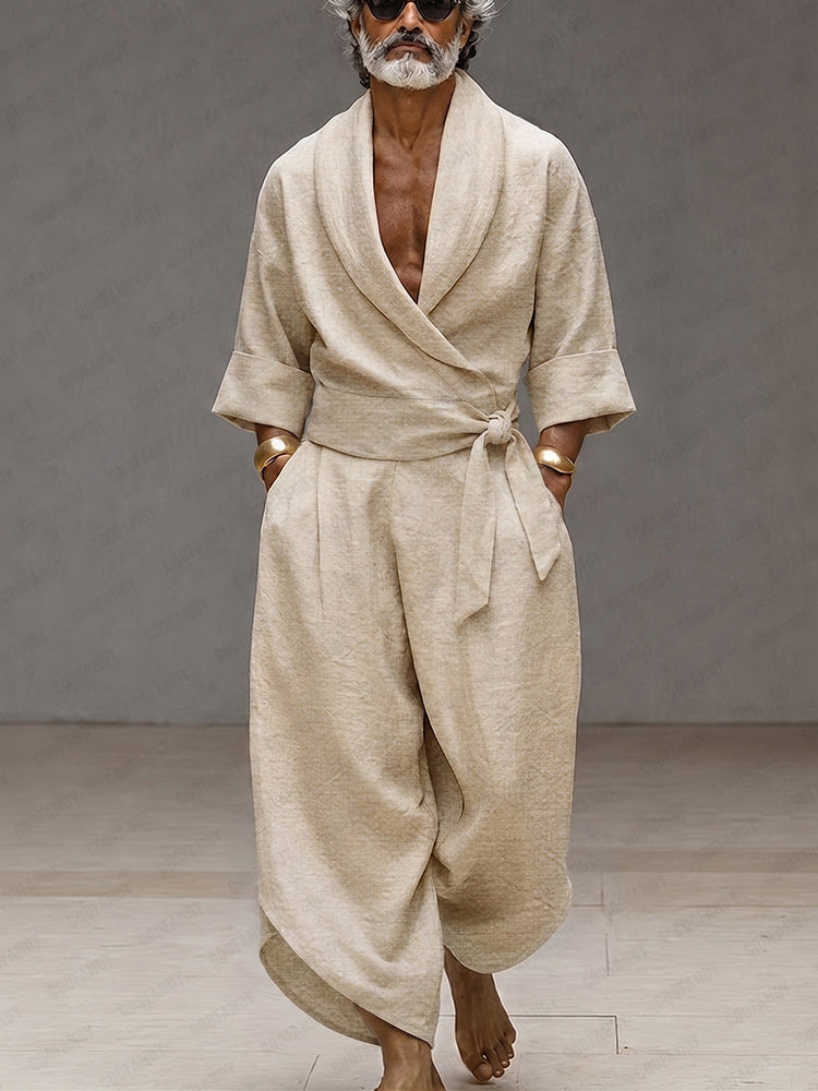 Urban Minimalist 100% Cotton Tie-Up Shirt Set - Apricot