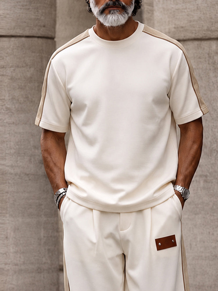 Urban Casual Contrast Patchwork Matching Set - White