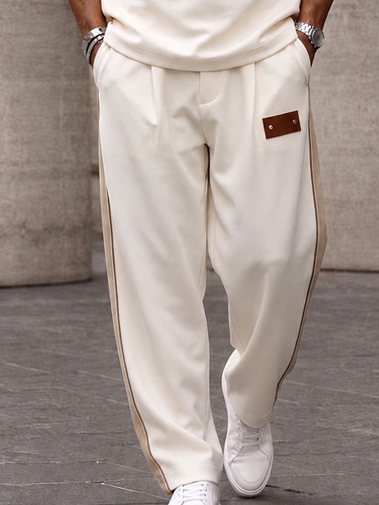 Urban Casual Contrast Patchwork Matching Set - White