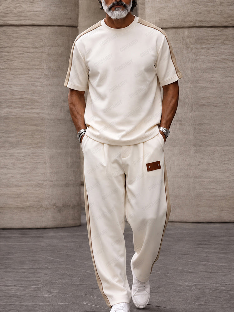 Urban Casual Contrast Patchwork Matching Set - White