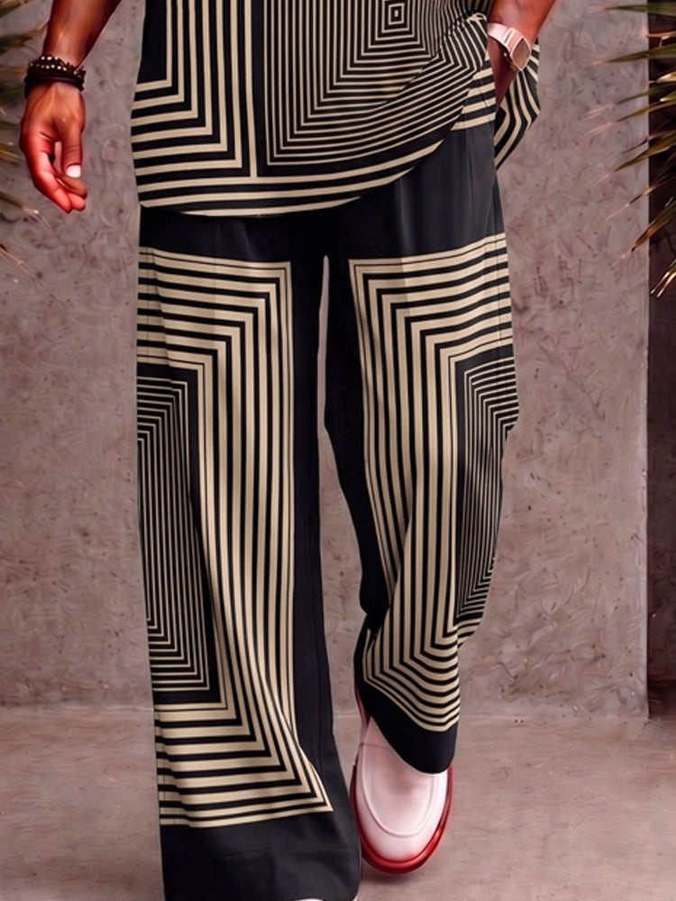 Casual Loose Printed V-Neck Top and Pants Set - PAT2