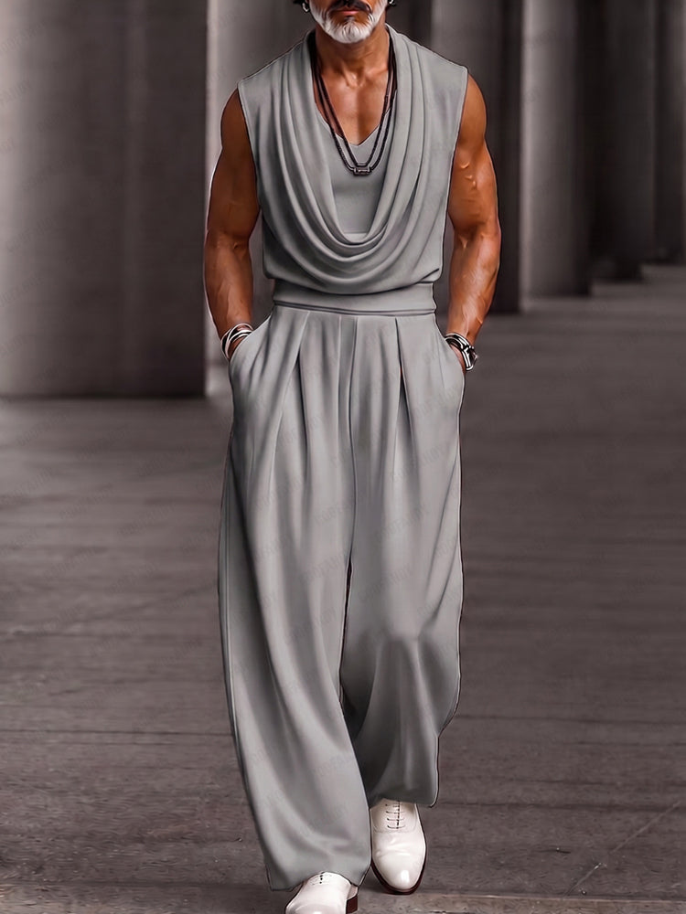 Stylish Comfort Cowl Neck Sleeveless Top Set - Gray