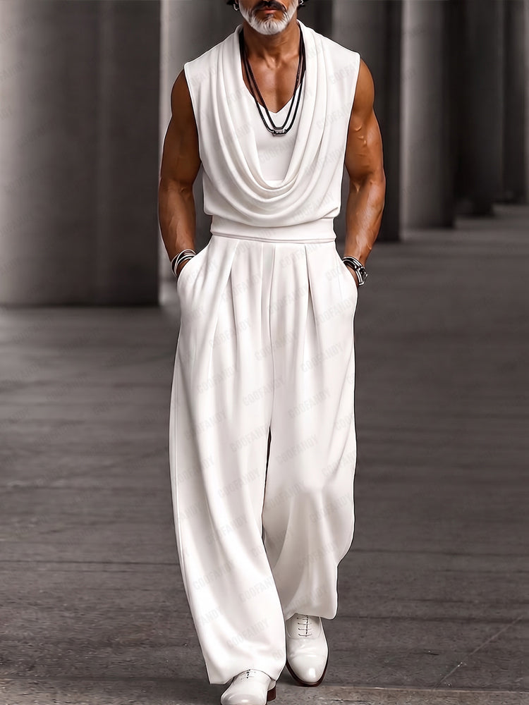Stylish Comfort Cowl Neck Sleeveless Top Set - White