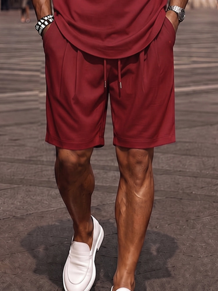 Effortless Summer Textured Patchwork Matching Set - Wine Red