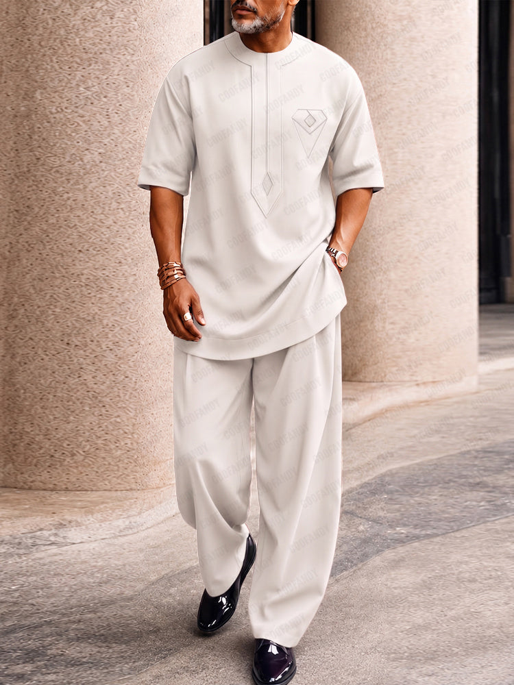 Casual Creative Pocket Longline Top Pants Set - White