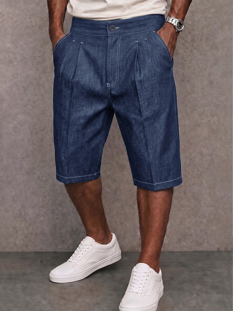 Stylish Contrast Stitching Stretchy Denim Shorts - Blue