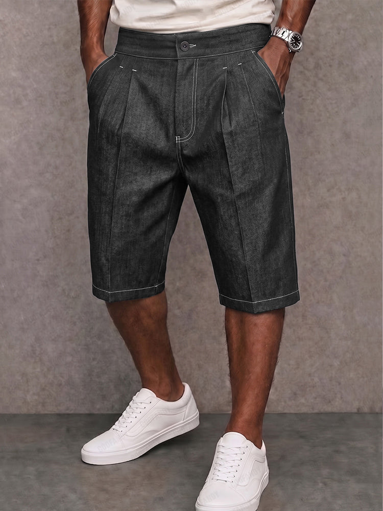 Stylish Contrast Stitching Stretchy Denim Shorts - Dark Gray