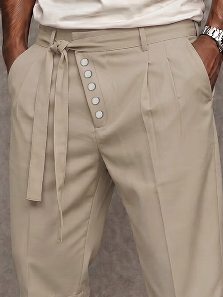 Casual Tie Waist Slant Placket Suit Shorts - Apricot